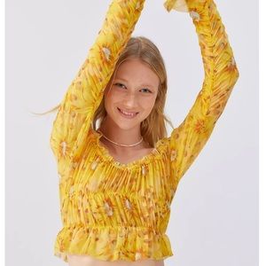 Urban Outfitters Sunflower Yellow long sleeve plunging Medium Women Blouse Top